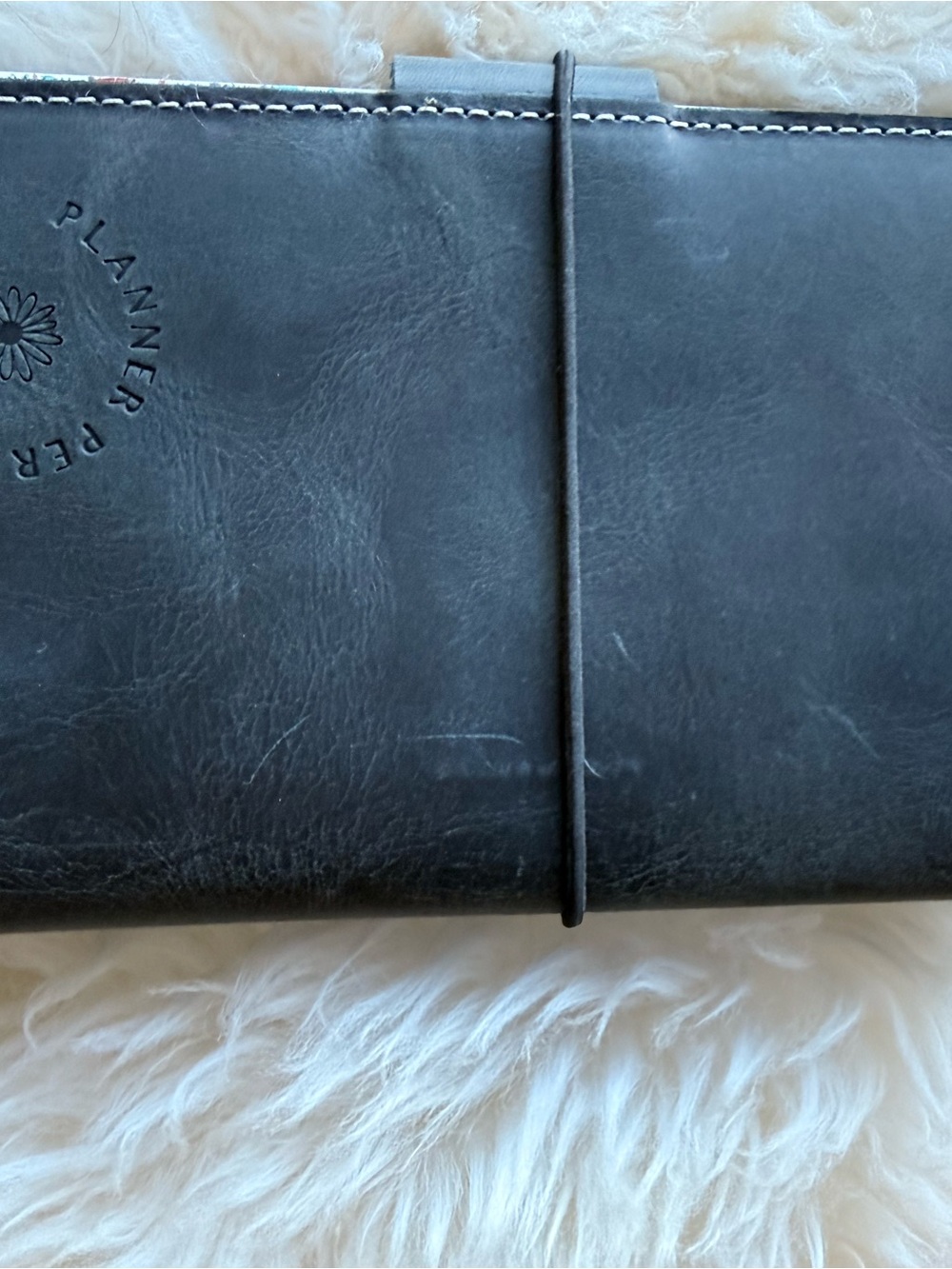 Black Leather Journal Cover with Elastic Strap